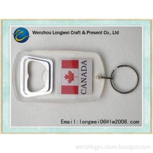 Canada Flag Design Acrylic Keychain With Bottle Opener , Pe